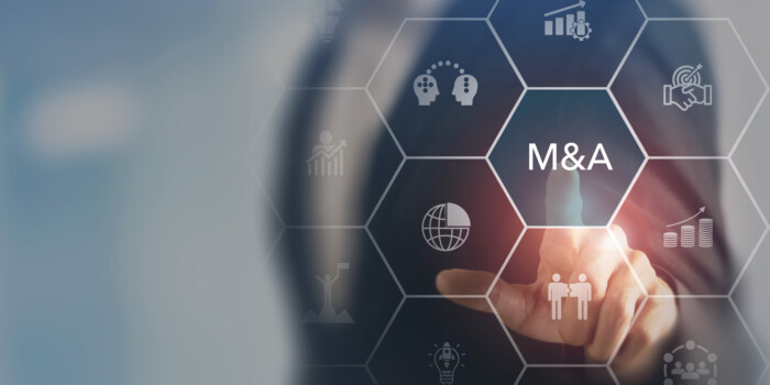 Business Mergers And Acquisitions Concept. Share Acquisition, Asset Business Acquisition, Amalgamation. Business Review And Development Model. The Abbreviation M And A On Smart Background, Copy Space.