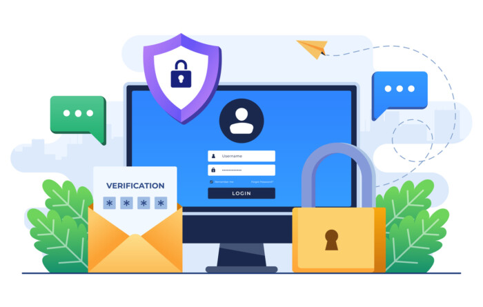 Two Step Verification Flat Illustration Vector Template, Otp, Authentication Password, One Time Password For Secure Website Account Login, Login Page On Computer Screen