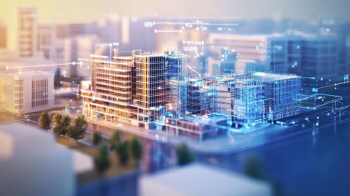 Hospital Construction Project Blueprint With Labeled Investment Costs And Projected Growth, Real Estate And Healthcare Expansion In Realistic Picture.