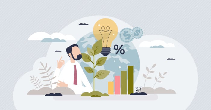 Esg Or Environmental Social Governance Finance Investing Tiny Person Concept. Business Eco Principles With Sustainable, Green And Nature Friendly Impact From Money Investments Vector Illustration.