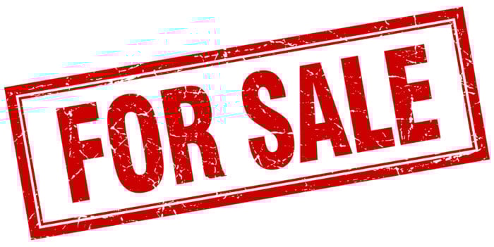 For Sale Red Square Grunge Stamp On White