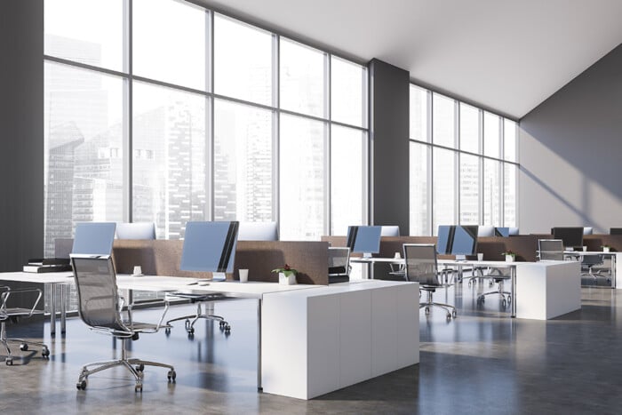 Panoramic Gray Open Space Office Corner