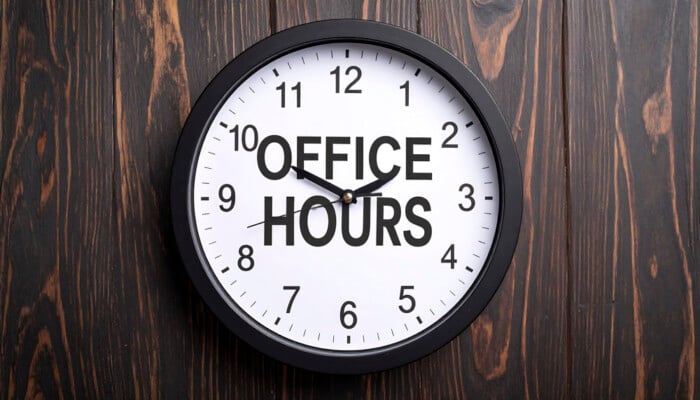 Office Hours Clock On Wooden Wall
