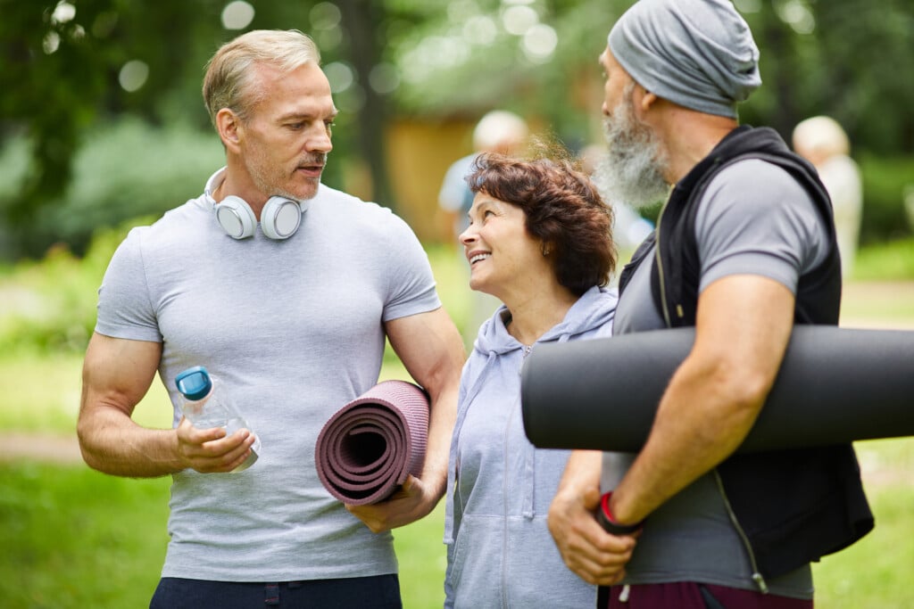 Sporty Mature Adult People Talking