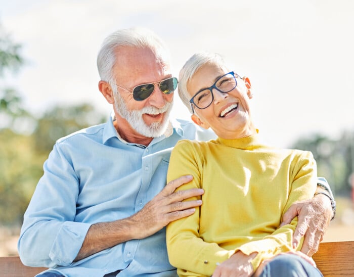 Woman Man Outdoor Senior Couple Happy Lifestyle Retirement Together Smiling Love Fun Elderly Active Vitality Nature Mature