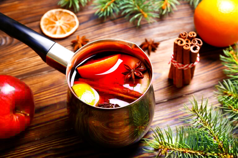 Taste Of Christmas Concept. Hot Alcoholic Beverage Based On Wine.