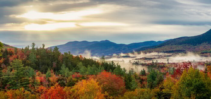 Sugar Hill Scenic Vista In Autumn At Sunrise On The Kancamagus Scenic Highway White Mountain New Hampshire