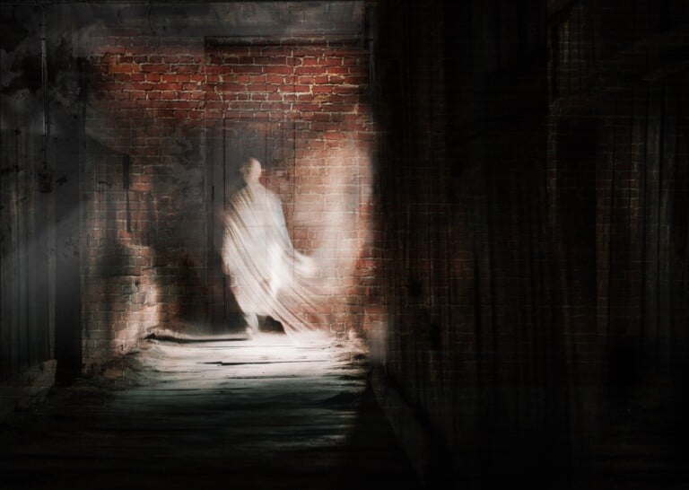 A Ghostly Figure Is Standing In A Dark Room. Ai Generative Image.