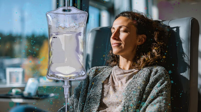 A Serene Woman Relaxes In A Comfortable Chair While Receiving An