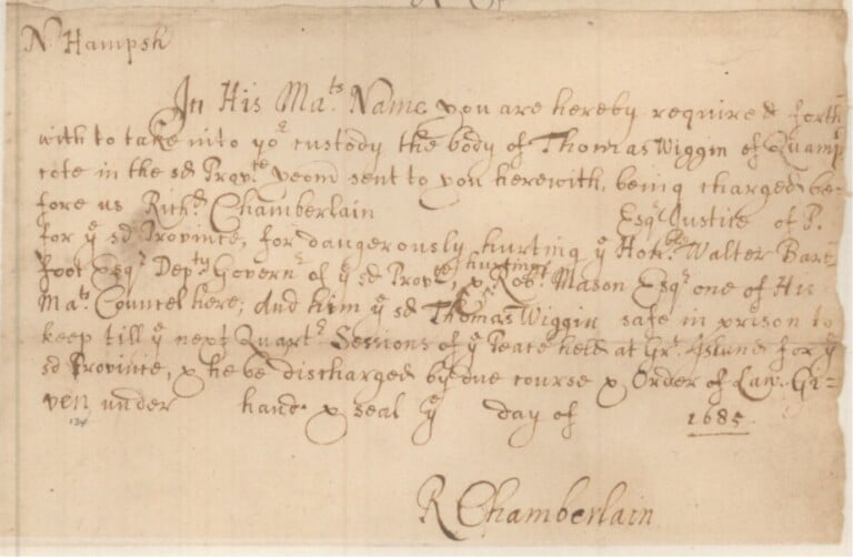 Warrant For Arrest Of Thomas Wiggin
