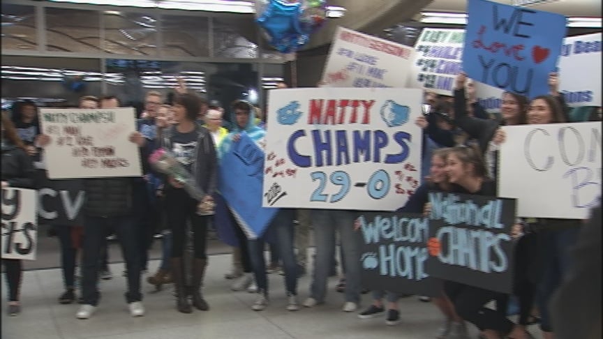 Excited Crowd Awaits Central Valley Basketball Team At Airport