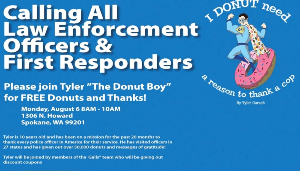 “Donut Boy” delivering donuts to Spokane law enforcement officers Monday