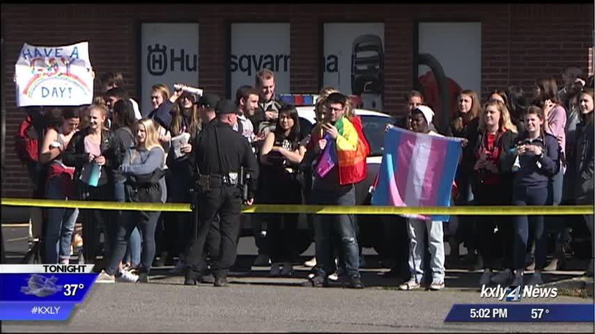 Large counter-protests assemble as Westboro Baptist Church pickets downtown Spokane