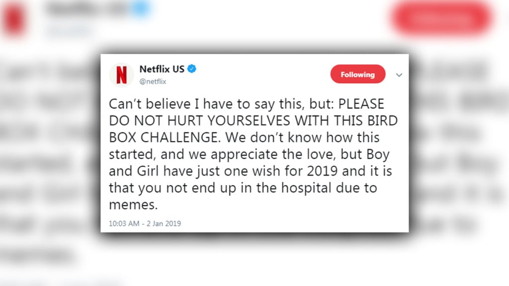 Netflix responds to “Bird Box Challenge”