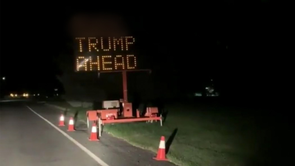 Liberty Lake traffic sign hacked to display messages in support of, against president