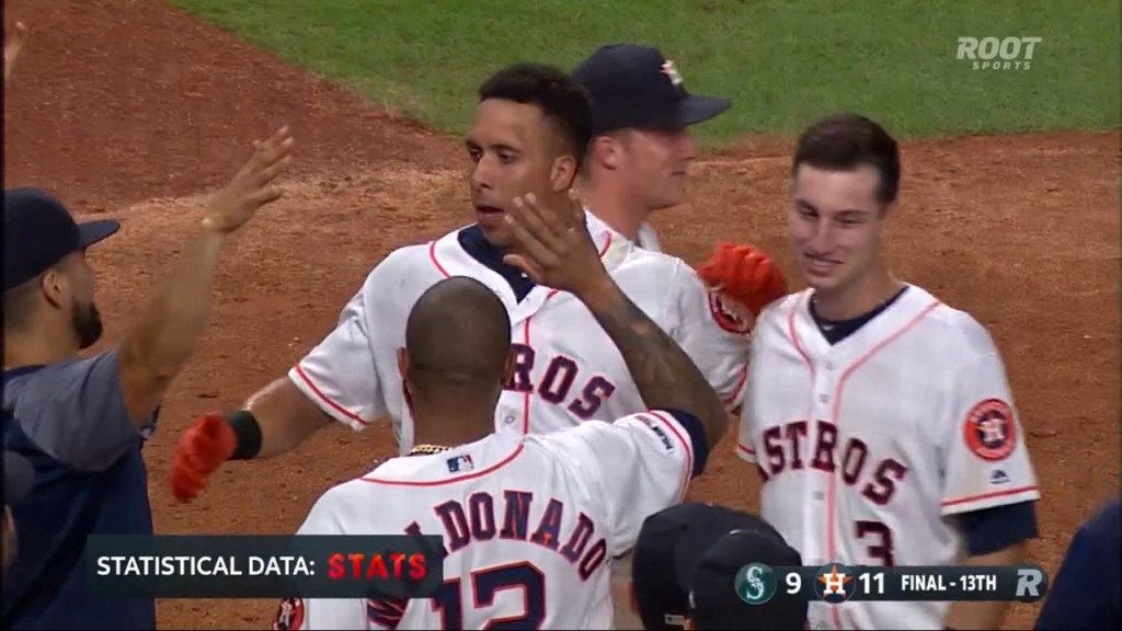 Brantley homers in 13th, Astros rally past Mariners 11-9