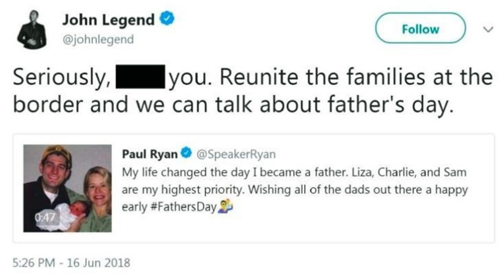 John Legend calls out Paul Ryan for Father’s Day tweet