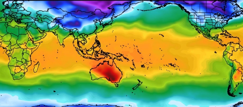 Heat-choked Australia sticks out like sore thumb in map of world weather