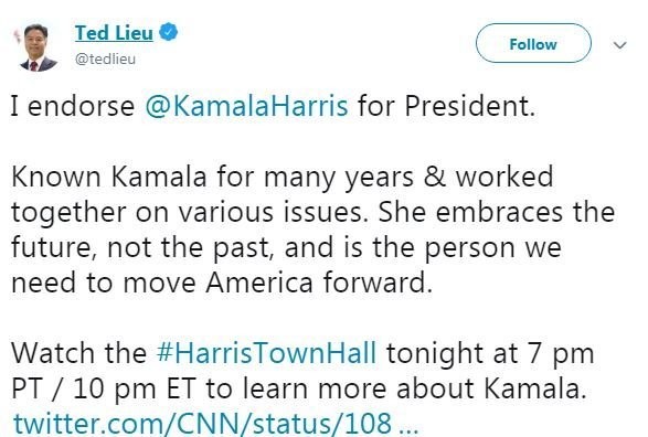 Democratic Rep. Ted Lieu endorses Kamala Harris’ 2020 bid