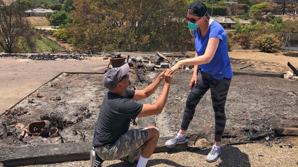 She found her ring in the ashes of their home, so he proposed all over again