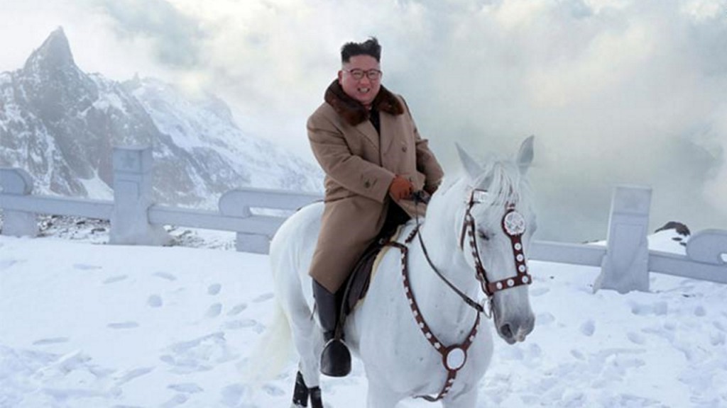 North Korean leader Kim Jong Un rides white horse on symbolic mountain