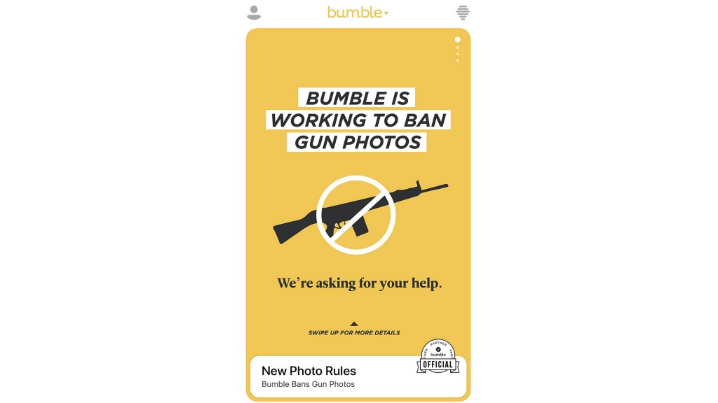 Bumble is banning photos with guns from its dating app