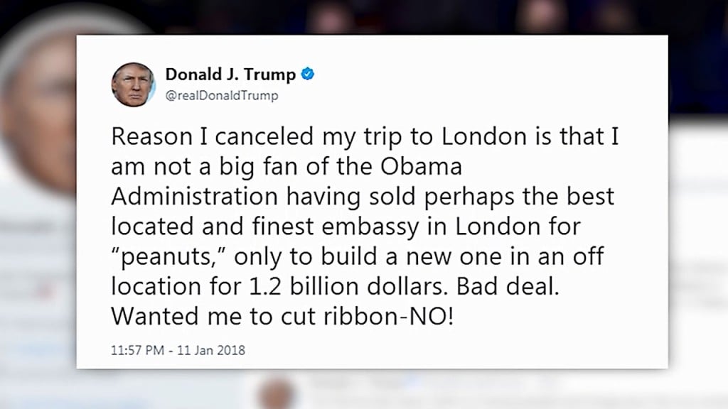 Trump claims London visit canceled over embassy deal