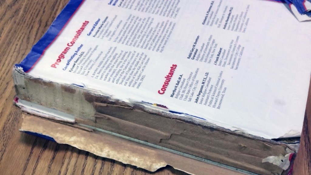 Crumbling textbooks show why Oklahoma teachers are walking out