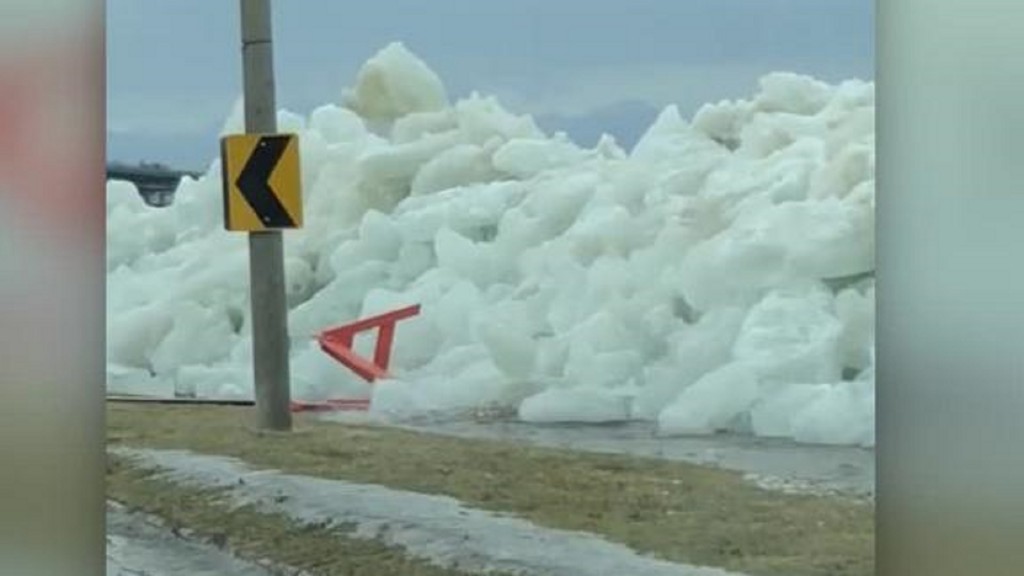 Walls of ice bulldoze ashore from Lake Erie