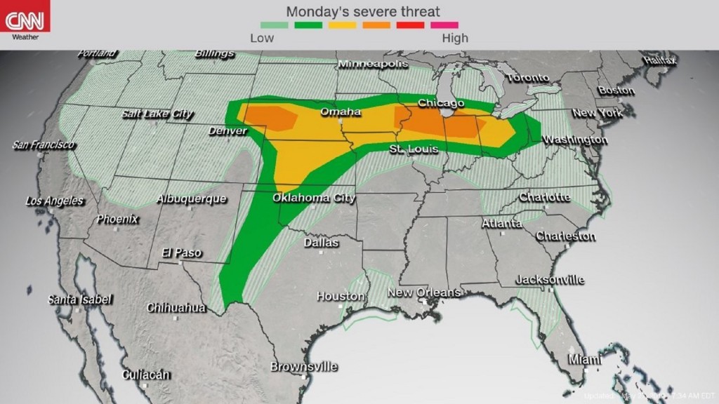 Tornado risk covers Chicago while ‘catastrophic flooding’ could hit Arkansas