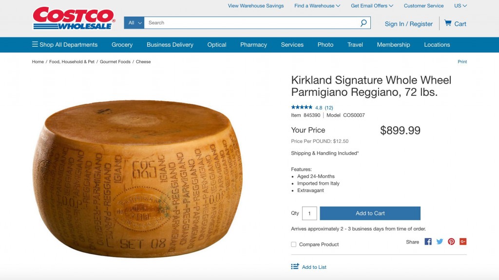 Costco is selling a 72-pound wheel of Parmigiano-Reggiano