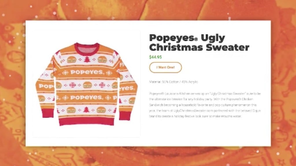 Popeyes debuts chicken-inspired ugly Christmas sweater