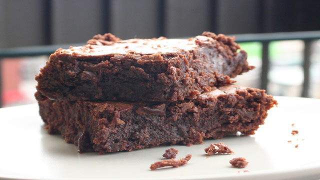 Triple-chocolate brownies with cassis