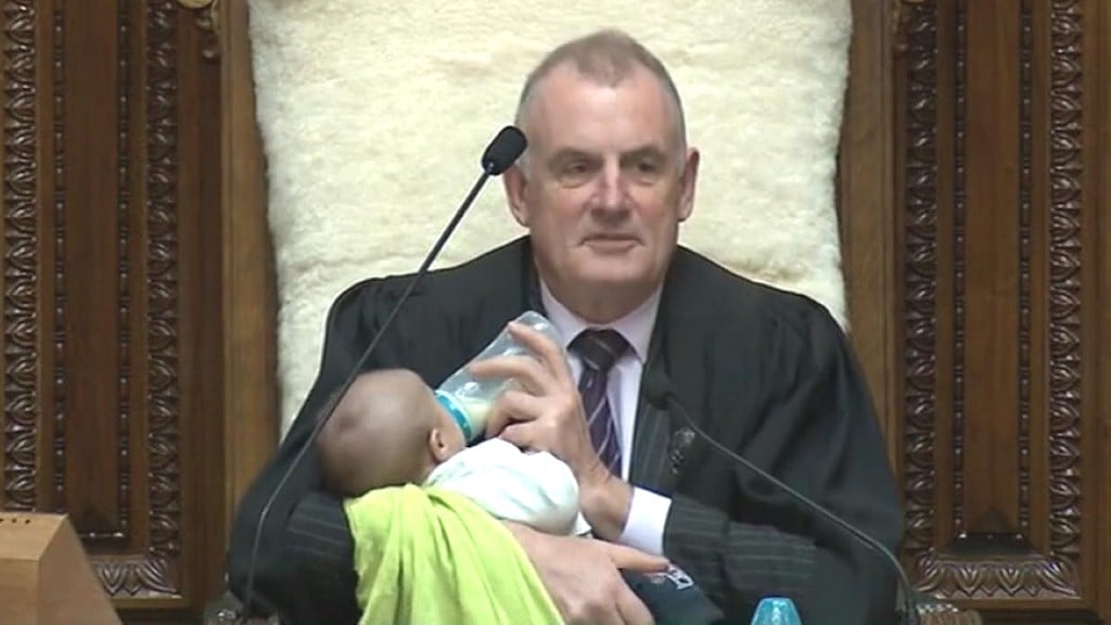 New Zealand speaker bottle feeds lawmaker’s baby in Parliament