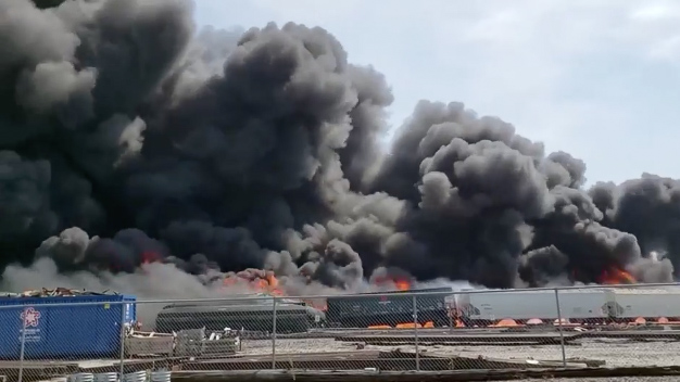 Train erupts into inferno after derailment