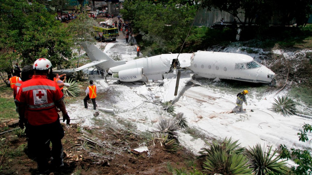 Private jet crashes, almost splits in two at Honduras airport
