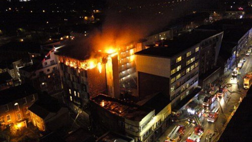 Two injured after fire engulfs student flats in England