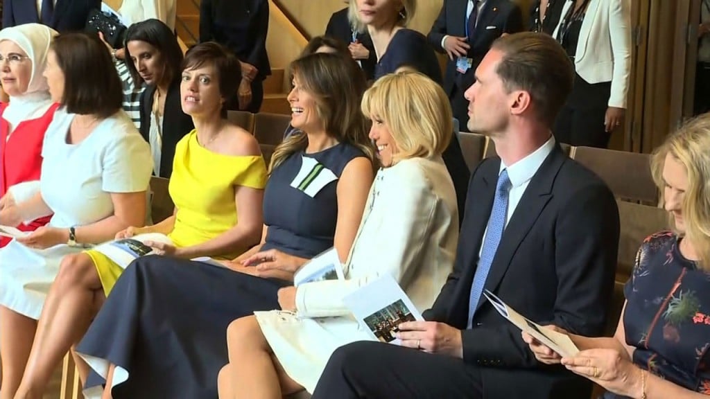 Melania Trump mingles with NATO spouses