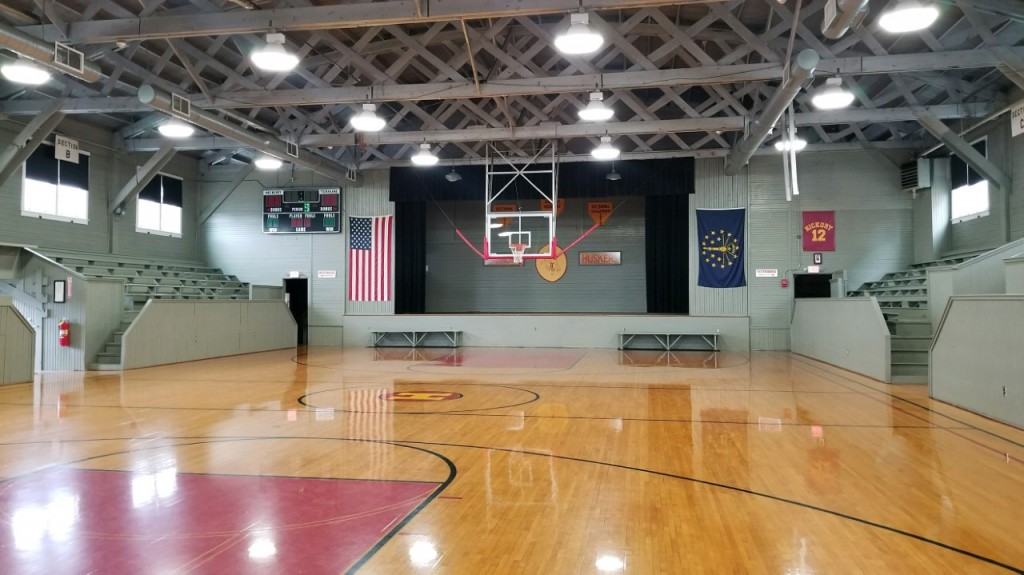 Hoosier gym in Knightstown, Indiana is still set up the way it was when they filmed the movie Hoosiers