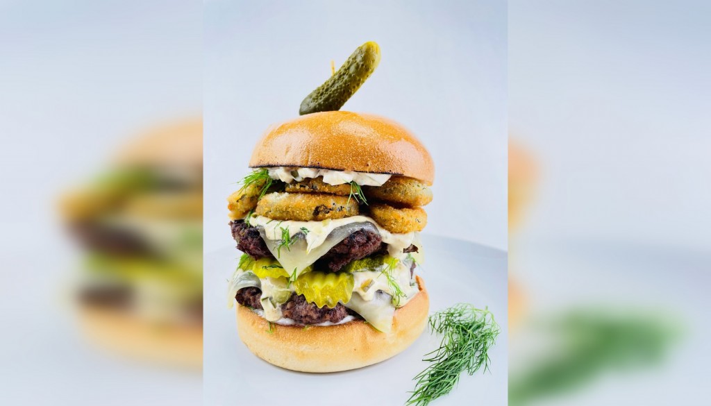 The Triple Pickle Smash Burger, designed by Jessica and Michael Haynes