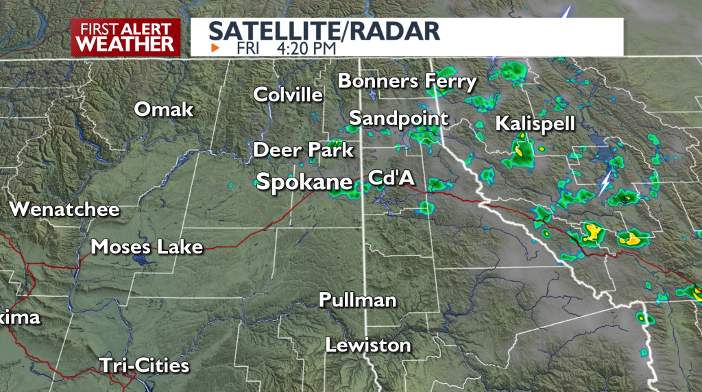 The scattered showers across Northeast Washington & Northern Idaho Panhandle have moved east.