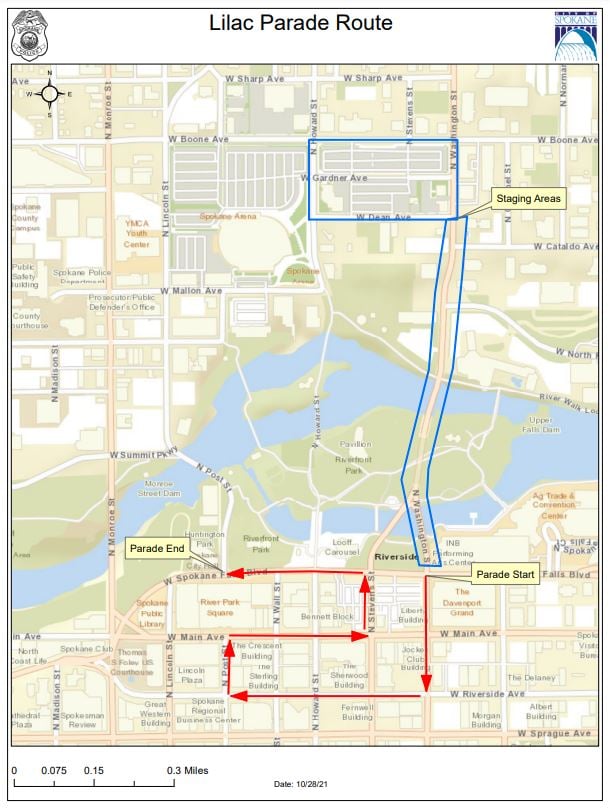Map shows Lilac Parade route and street closures KXLY