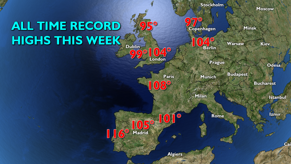 Europe record high temperatures summer 2022