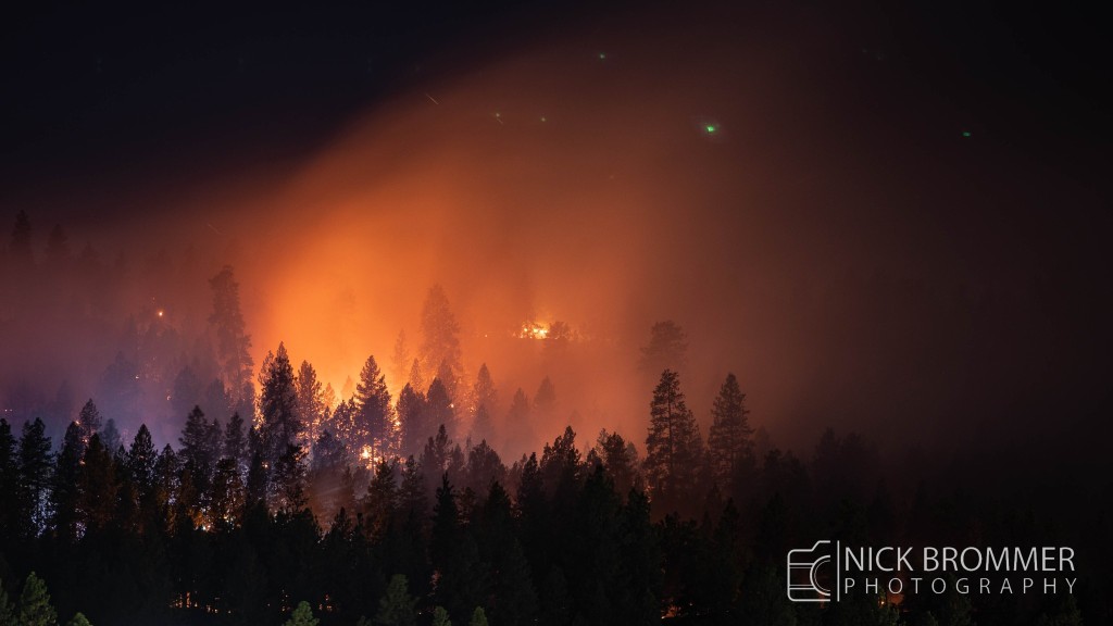 Nighttime picture shows wildfire burning in Spokane's Palisades Park
