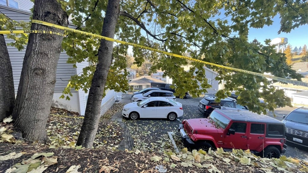 Police tape marks off the crime scene where four University of Idaho students were murdered