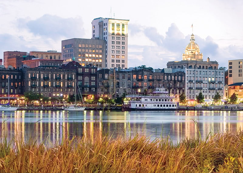 Savannah River Skyline At Dusk