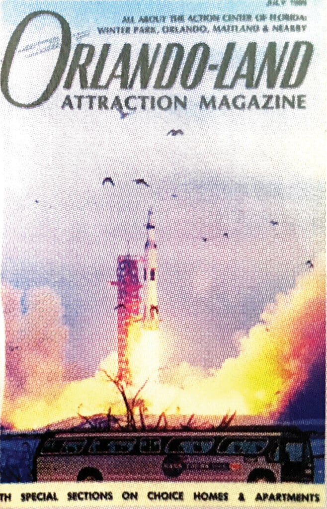 1969: Orlando-Land Attraction Magazine becomes a full-color monthly city magazine­— Illustration honoring the Apollo 11 launch.