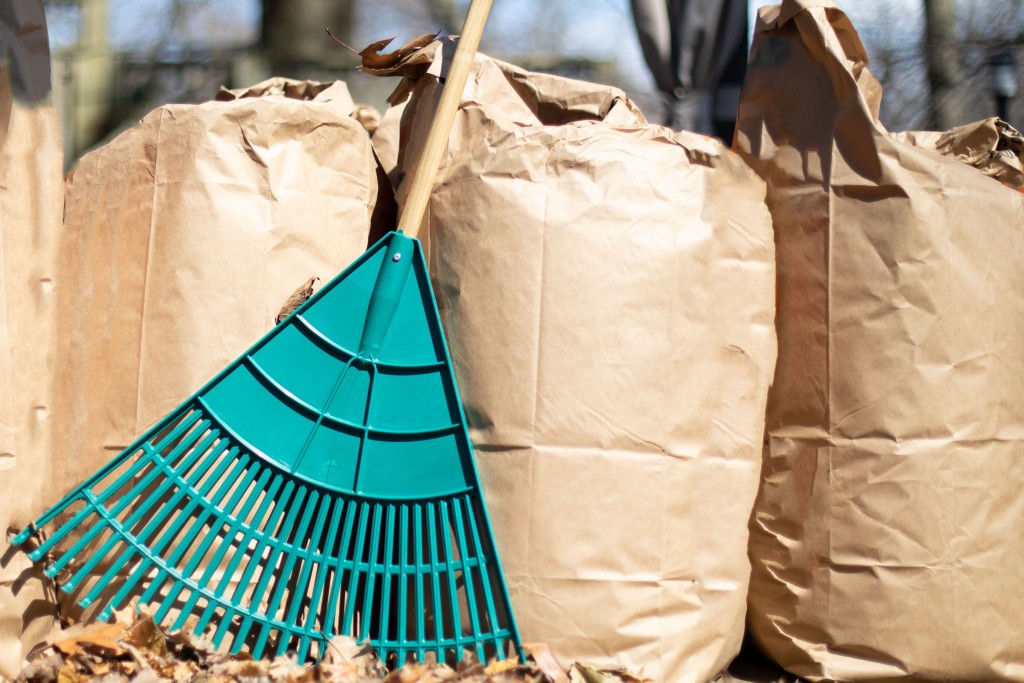 A,row,of,paper,leaf,composting,bags,with,a,leaf