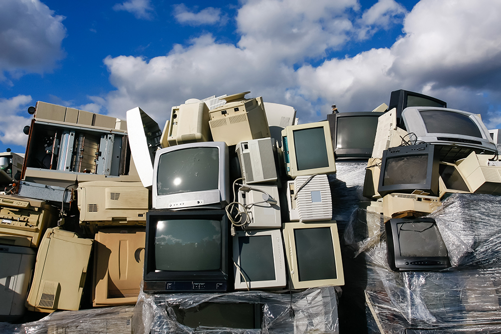 Junked,crts,computer,monitors,,tvs,and,old,printers,for,recycling