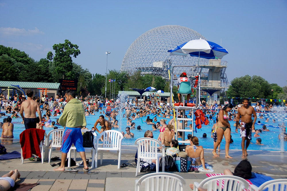 Montreal,canada,july,15:,parc,jean Drapeau,pool,with,the,biosphere